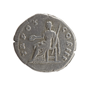 Denarius of Antoninus Pius (86–161; Roman emperor 138–161), c. 140–144. Obverse: Head of Antoninus