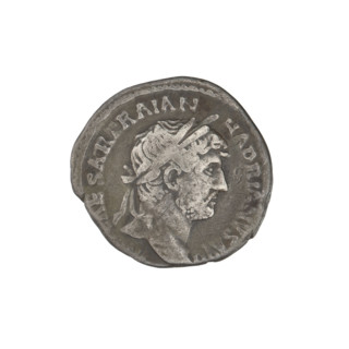 Denarius, Hadrian (76–138; Roman emperor 117–138). Obverse: bust of Hadrian right, laurel wreath in