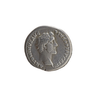 Denarius of Antoninus Pius (86–161; Roman emperor 138–161). Obverse: Head of Antoninus Pius