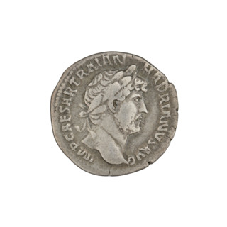 Denarius, Hadrian (76–138; Roman emperor 117–138). Obverse: bust of Hadrian to the right, laurel