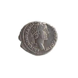 Denarius of Antoninus Pius (86–161; Roman Emperor 138–161). Obverse: Head of Antoninus Pius in a