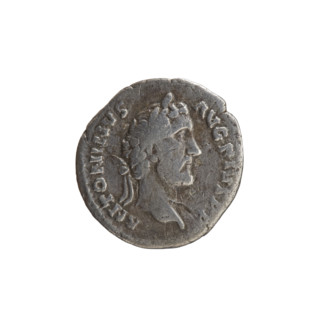 Denarius of Antoninus Pius (86–161; Roman emperor 138–161). Obverse: Head of Antoninus Pius in a