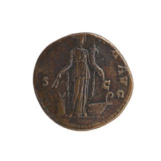 Sestertius, Antoninus Pius (86–161; Roman emperor 138–161), obverse: head of the emperor in a