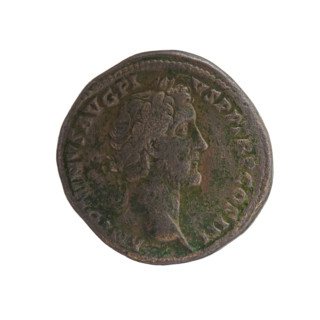 Sestertius, Antoninus Pius (86–161; Roman emperor 138–161), issuer. Obverse: head of the emperor in