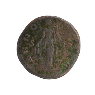 Sestertius, Antoninus Pius (86–161; Roman emperor 138–161). Obverse: Head of Antoninus Pius in a