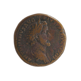 Sestertius, Antoninus Pius (86–161; Roman emperor 138–161), obverse: bust of Antoninus Pius in a