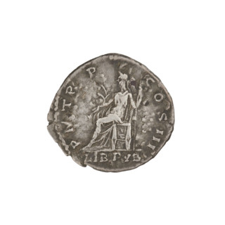 Denarius of Hadrian (76–138; Roman emperor 117–138). Obverse: bust of Hadrian with laurel wreath