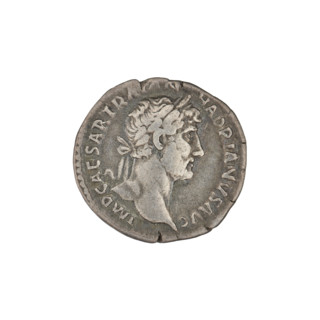 Denarius of Hadrian (76–138 CE; Roman emperor 117–138). Obverse: bust of Hadrian with laurel wreath