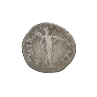 Denarius of Hadrian (76–138; Roman emperor 117–138). Obverse: bust of Hadrian with laurel wreath