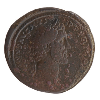 Sestertius of Antoninus Pius (86–161; Roman emperor 138–161). Bronze coin (Roman, c. 140–144).