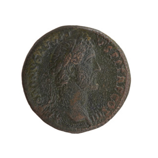 Sestertius, Antoninus Pius (86–161; Roman emperor 138–161) — obverse: head of the emperor in a