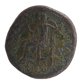 Sestertius of Antoninus Pius (86–161; Roman emperor 138–161). Obverse: Head of Antoninus Pius in a