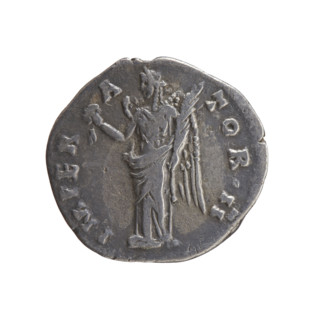 Denarius of Antoninus Pius (86–161; Roman emperor 138–161), c. 143–144. Obverse: head of Antoninus