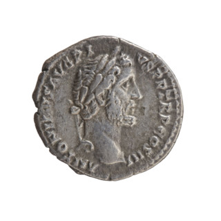 Denarius of Antoninus Pius (reigned 138–161). Obverse: head of Antoninus Pius in a laurel wreath