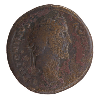 Sestertius, Antoninus Pius (86–161; Roman emperor 138–161), issuer; obverse: head of the emperor in