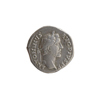 Denarius of Antoninus Pius (reigned 138–161). Obverse: head of Antoninus Pius in a laurel wreath