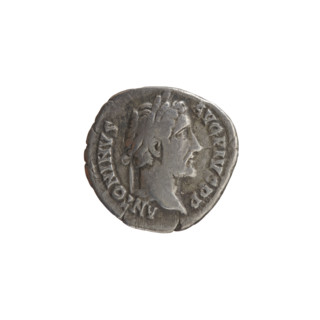 Denarius of Antoninus Pius (86–161; Roman emperor 138–161). Obverse: Head of Antoninus Pius in a