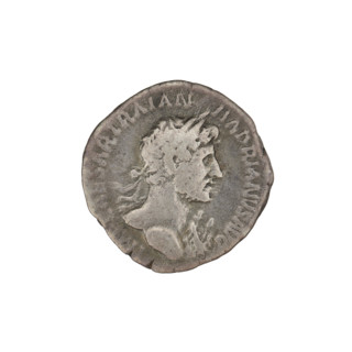 Denarius of Hadrian (76–138 CE; Roman emperor 117–138). Obverse: bust of Hadrian with laurel wreath