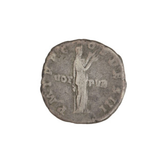 Denarius of Hadrian (76–138; Roman emperor 117–138). Obverse: bust of Hadrian with laurel wreath
