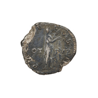 Denarius of Hadrian (76–138; Roman emperor 117–138). Obverse: bust of Hadrian with laurel wreath