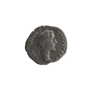 Denarius of Antoninus Pius (86–161; Roman emperor 138–161), obverse: head of the emperor with a