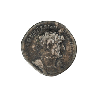 Denarius of Hadrian (76–138; Roman emperor 117–138). Obverse: Bust of Hadrian with laurel wreath