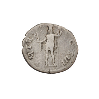 Denarius of Hadrian (76–138; Roman emperor 117–138). Obverse: Bust of Hadrian with laurel wreath