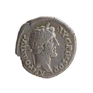 Denarius of Antoninus Pius (86–161; Roman emperor 138–161). Obverse: Head of Antoninus Pius in a