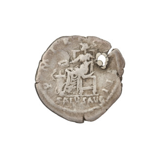 Denarius of Hadrian (76–138; Roman emperor 117–138). Obverse: Bust of Hadrian with laurel wreath