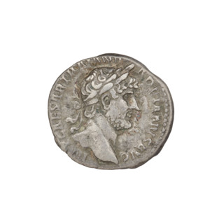 Denarius of Hadrian (76–138; Roman emperor 117–138). Obverse: Bust of Hadrian with laurel wreath