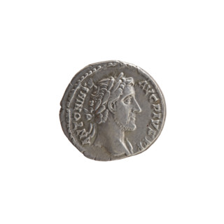 Denarius of Antoninus Pius (86–161; Roman emperor 138–161). Obverse: Head of Antoninus Pius in a