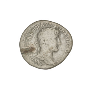Denarius of Hadrian (76–138; Roman emperor 117–138). Obverse: Bust of Hadrian with laurel wreath