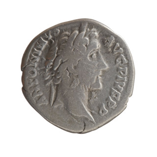 Denarius of Antoninus Pius (86–161; Roman emperor 138–161). Obverse: Head of Antoninus Pius in a