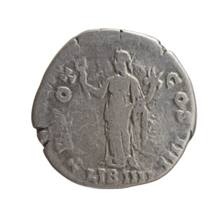 Denarius of Antoninus Pius (86–161; Roman emperor 138–161). Obverse: Head of Antoninus Pius in a