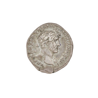 Denarius of Hadrian (76–138; Roman emperor 117–138). Obverse: bust of Hadrian with laurel wreath