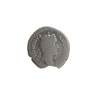 Denarius of Antoninus Pius (86–161; Roman emperor 138–161), obverse: head of the emperor in a