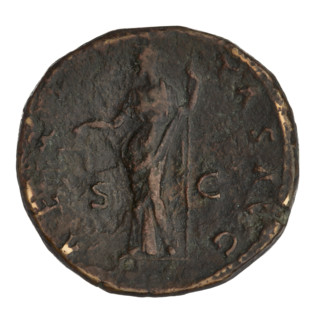 Sestertius of Hadrian (76–138; Roman emperor 117–138). Obverse: Bust of Hadrian with laurel wreath