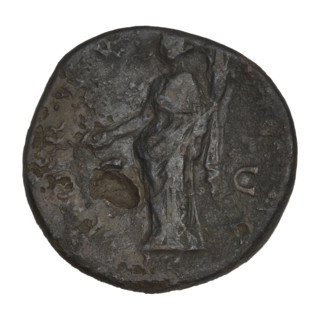 Sestertius of Hadrian (76–138; Roman emperor 117–138). Obverse: Bust of Hadrian with laurel wreath