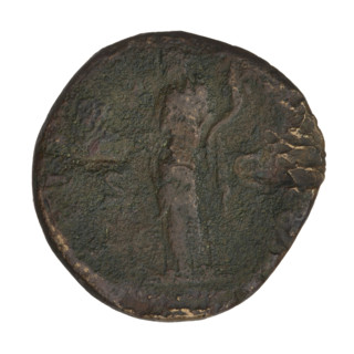Sestertius of Hadrian (76–138; Roman emperor 117–138). Obverse: Bust of Hadrian with laurel wreath