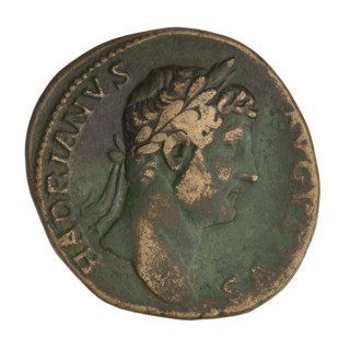 Sestertius, Hadrian (76–138; Roman emperor 117–138). Obverse: Bust of Hadrian with laurel wreath