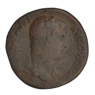 Sestertius, Hadrian (76–138; Roman Emperor 117–138). Obverse: bust of Hadrian facing right in