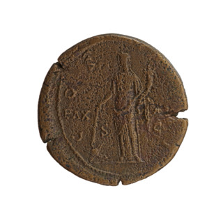 Sestertius of Antoninus Pius (86–161; Roman emperor 138–161). Obverse: Head of Antoninus Pius in