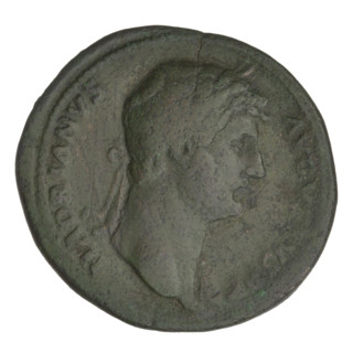 Sestertius, Hadrian (76–138; Roman emperor 117–138). Obverse: bust of Hadrian facing right in