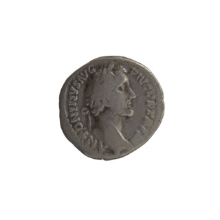 Denarius of Antoninus Pius (86–161; Roman emperor 138–161). Obverse: Head of Antoninus Pius in a
