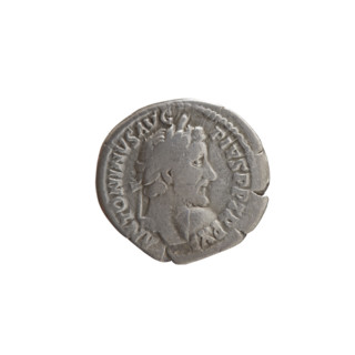 Denarius of Antoninus Pius (86–161; Roman emperor 138–161). Obverse: Head of the emperor in a