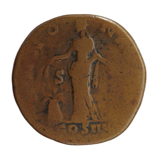 Sestertius; Antoninus Pius (86–161; Roman emperor 138–161), issuer. Obverse: head of Antoninus Pius