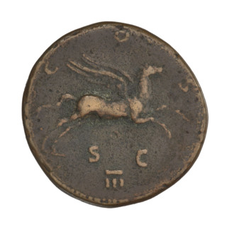 dupondius, Hadrian (76–138; Roman emperor 117–138), wings, radiant crowns, Pegasus (mythology),