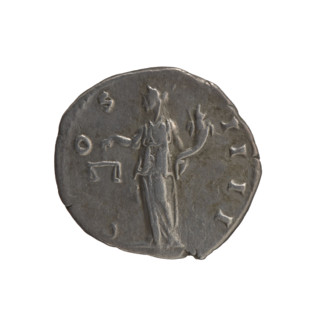 Denarius of Antoninus Pius (reigned 138–161), 148–149. Obverse: Head of Antoninus Pius in a laurel