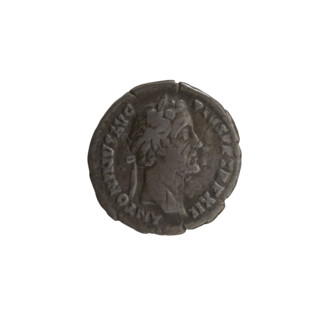 Denarius of Antoninus Pius (86–161; Roman emperor 138–161). Obverse: Head of Antoninus Pius in a