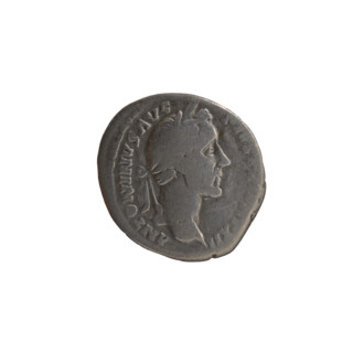 Denarius of Antoninus Pius (86–161; Roman emperor 138–161). Obverse: Head of Antoninus Pius in a
